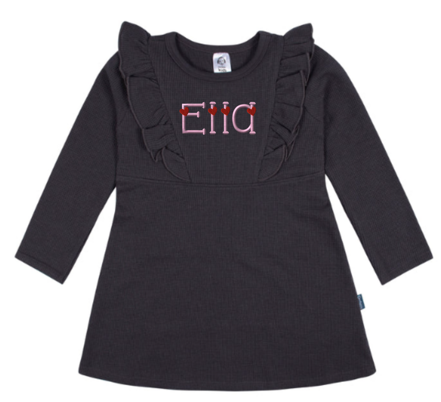 Toddler Girls Charcoal Dress with Ruffle - EMBROIDERED with NAME