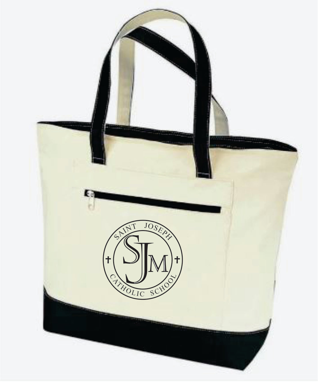 Two-Tone Zippered Tote Bag - School Logo